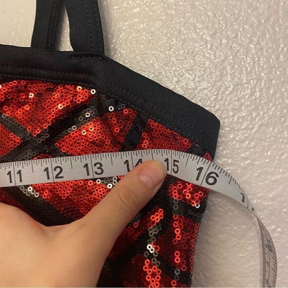 WEISSMAN Dance costume red sequin one sleeve Electricity 12208 XLC child - Picture 7 of 12